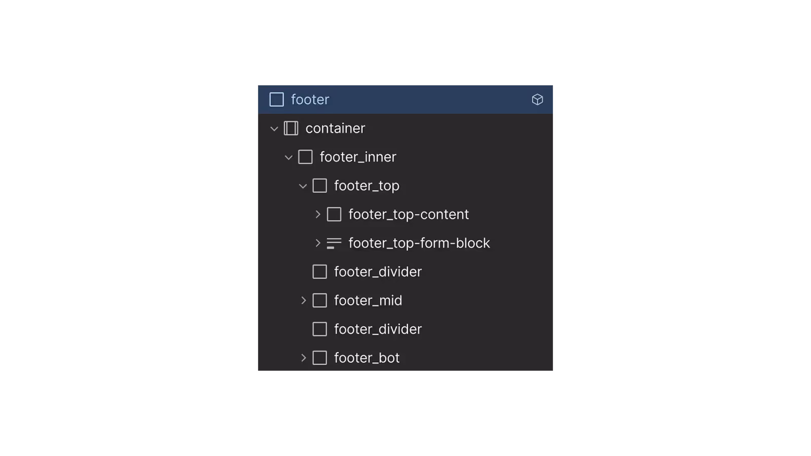Component structure using class names specific to the component