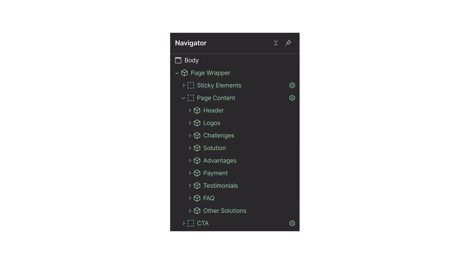 Page structure built entirely with components